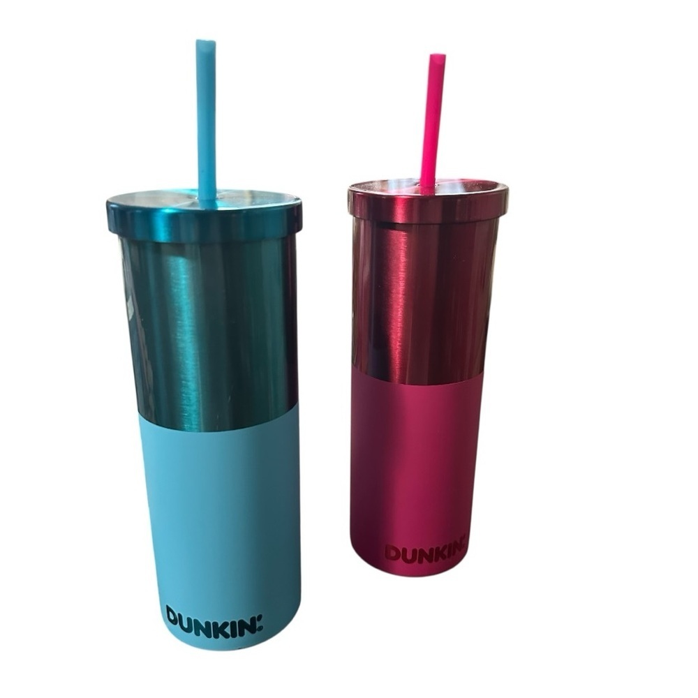 Dunkin' 20 oz. Polished Stainless Steel Sipper Tumblers Blue & Pink Siz 20oz